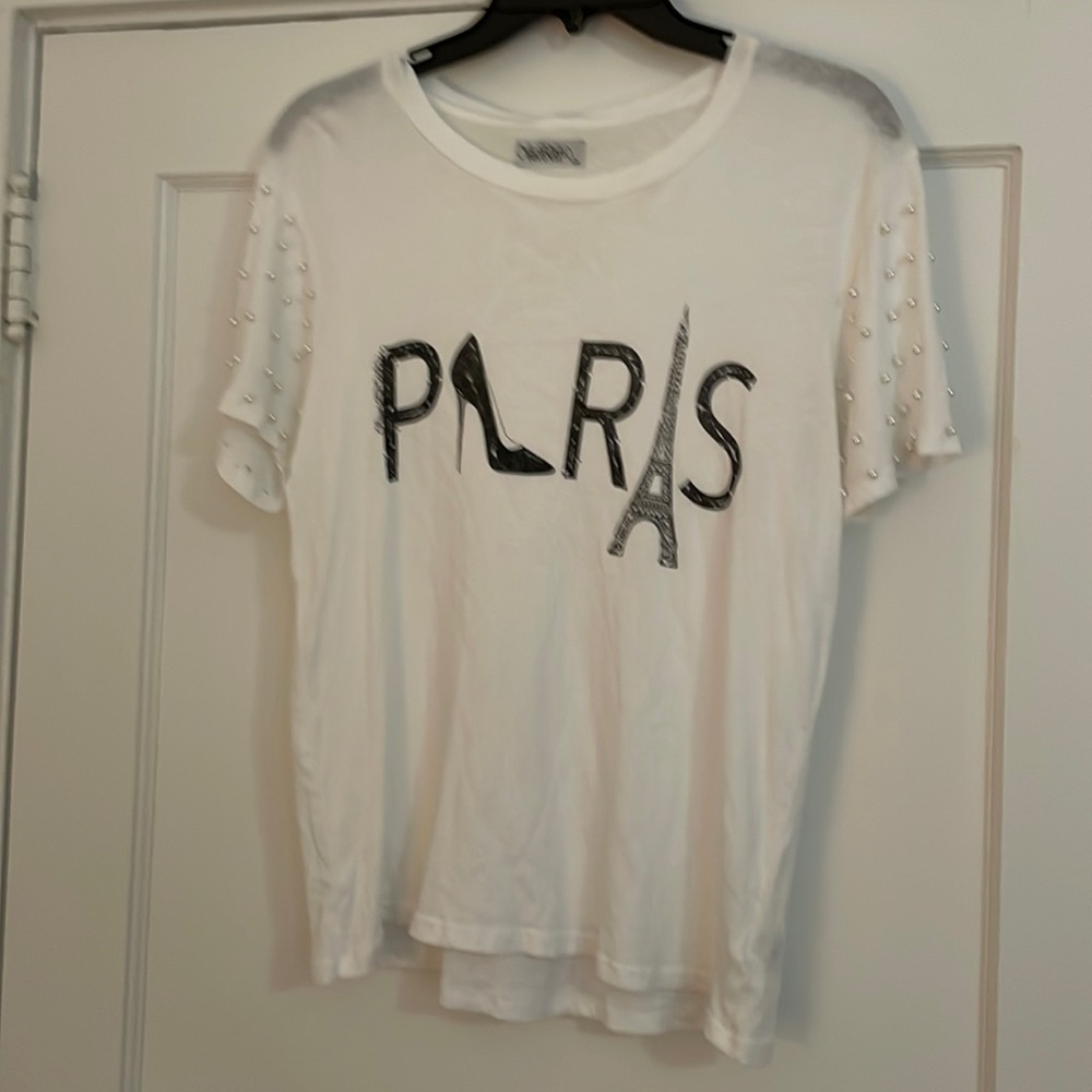 Paris T shirt- Pearl studded sleeves